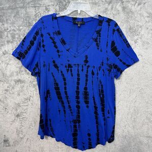 B.L.E.U.  top sz 2X blue black vneck tunic short sleeve rayon
